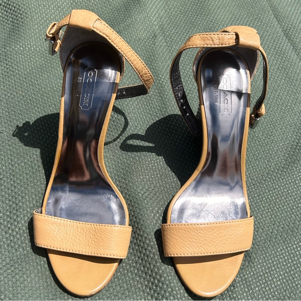 Tan, silver wedges Coach, size 6,5